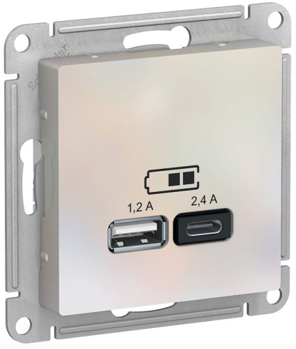 Розетка USB тип A+С без рамки Systeme Electric AtlasDesign 2-м. 2400мА жемчуг картинка
